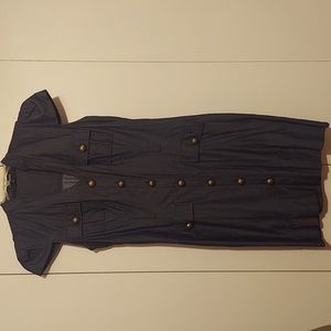 EXPRESS Dark Blue Chambray Cap Sleeved Shirt Dress with Gold Buttons Size 6